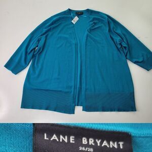 NEW LANE BRYANT 3/4 SLEEVE BLUE GREEN OPEN FRONT CARDIGAN SWEATER 26 28 NWT